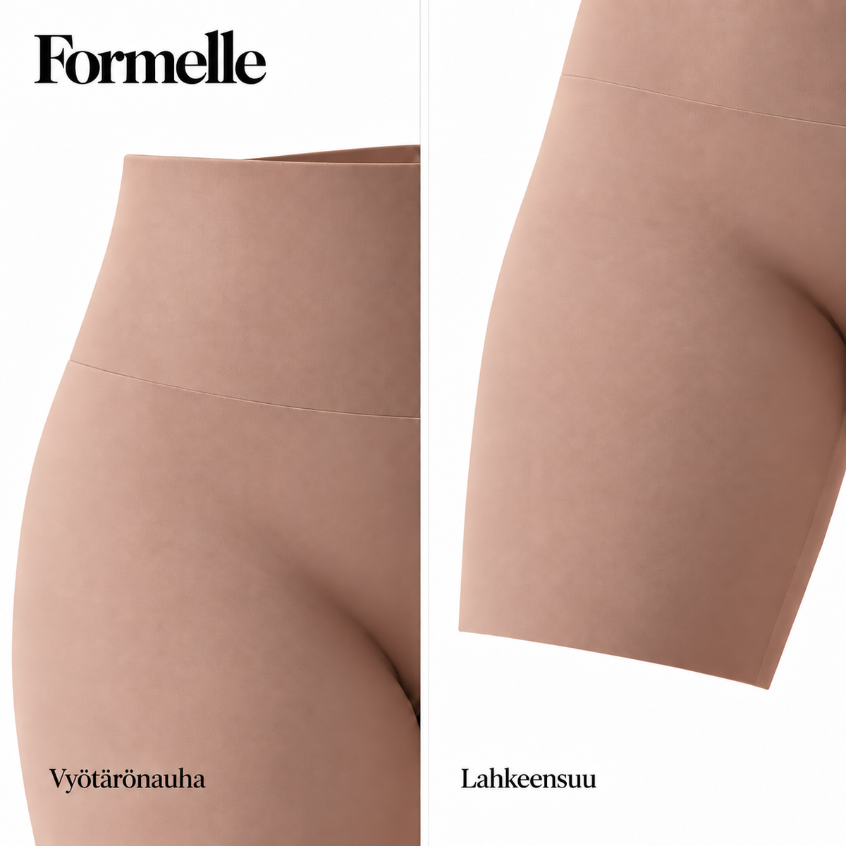 Formelle-shortsien vyötärönauhan ja lahkeensuun yksityiskohdat.